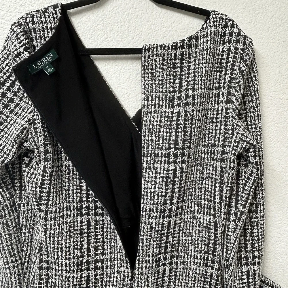 Lauren Ralph Lauren Women's Plaid Ruched Dress‎ Black Size 14 Knee Length